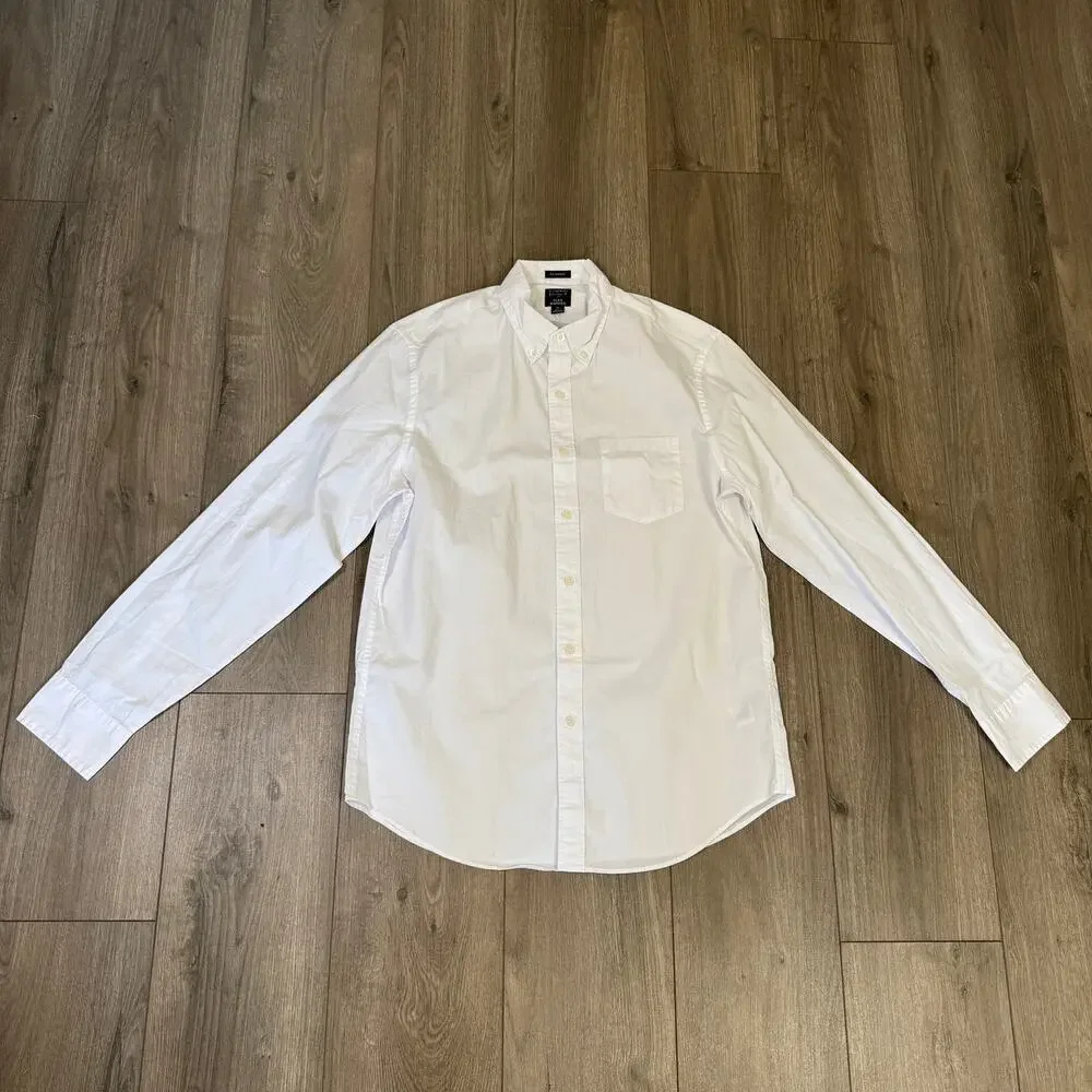 J.Crew Classic Fit Flex Casual Shirt Men M White Button Down Long Sleeve Stretch
